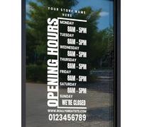 Custom Opening Hours Window Sticker for Shop Window & Glass Door - Personalised Opening Times Vinyl Decal for Businesses (Large: 28cm x 54cm)