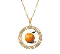 Custom Orange Hand Drawn Picture Necklace Personalized Circle Chain Pendant Gold/Silver Photo Dog Tag Keepsake Necklaces Hip Hop Memorial Jewelry Gifts for Men Women, One size, Titanium Steel