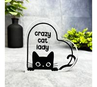 Custom Ornament Black Crazy Cat Lover Lady Cat Lover Heart Plaque Keepsake Gift - Small Gifts For Him For Her, Present, Acrylic Plaque, Unqiue Gift, Ornament, Décor, Plaque, trinket, Keepsake Gift
