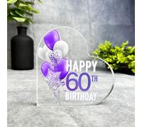 Custom Ornament Happy 60th Birthday Present Purple Heart Plaque Keepsake Gift - Small Gifts For Him For Her, Present, Acrylic Plaque, Unqiue Gift, Ornament, Décor, Plaque, trinket, Keepsake Gift