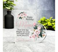 Custom Ornament Mum Pink Roses Happy Birthday Present Heart Plaque Keepsake Gift - Small Gifts For Him For Her, Present, Acrylic Plaque, Unqiue Gift, Ornament, Décor, Plaque, trinket, Keepsake Gift