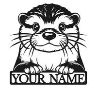 Custom Otter Metal Sign, Personalized Name Wall Art, River Otter Decor, Animal Lover Gift, Rustic Metal Wall Hanging, Nursery or Living Room Decor, Unique Wildlife Sign, Waterproof Outdoor Art (Style