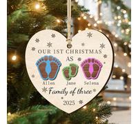 Custom Our First Christmas As A Family of Three Footprints Ornament, Personalized 2-Layered 2025 1st First Christmas Family of 3 New Baby Wooden Ornament Xmas Tree Crafts Gifts for New Mom (style15)