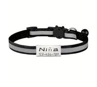 Custom Outdoor Reflective Adjustable Nylon Cat Safety Buckle Collar With Personalized ID Tag For Small And Medium Cats And Dogs,Black
