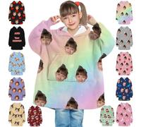 Custom Oversized Blanket Hoodie Women Men Personalised Wearable Blanket Throws with Pocket Customised Your Own Photo Text Face Christmas Gifts