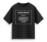 Custom Oversized T Shirt Personalised Streetwear Tee with Your Text Image Any Font & Colour Unisex Baggy Fit Urban Graphic Tee Design Your Own Brand Mens Womens, S, Black