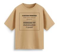 Custom Oversized T Shirt Personalised Streetwear Tee with Your Text Image Any Font & Colour Unisex Baggy Fit Urban Graphic Tee Design Your Own Brand Mens Womens, M, Desert Sand