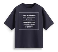Custom Oversized T Shirt Personalised Streetwear Tee with Your Text Image Any Font & Colour Unisex Baggy Fit Urban Graphic Tee Design Your Own Brand Mens Womens, S, Navy