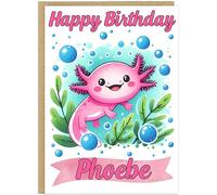 Custom Own Name 8 Fun Axolotl Girls Happy Birthday Designs - Always Be Yourself Swimming Bubble Tea I Love You Rainbow Girl Who Loves - Cute Greeting Cards A5 (Swimming)