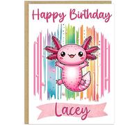 Custom Own Name 8 Fun Axolotl Girls Happy Birthday Designs - Always Be Yourself Swimming Bubble Tea I Love You Rainbow Girl Who Loves - Cute Greeting Cards A5 (Rainbow)