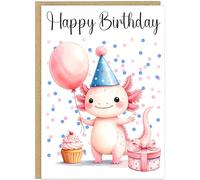 Custom Own Name 8 Fun Axolotl Girls Happy Birthday Designs - Always Be Yourself Swimming Bubble Tea I Love You Rainbow Girl Who Loves - Cute Greeting Cards A5 (Party - No Name)