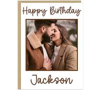 Custom Own Photo & Own Name Personalised Happy Birthday Card - Uncle Daddy Husband Grandad Son Designs - 7 Text Colour Options Brown Dark Grey Green Red Black Blue (Brown)