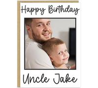 Custom Own Photo & Own Name Personalised Happy Birthday Card - Uncle Daddy Husband Grandad Son Designs - 7 Text Colour Options Brown Dark Grey Green Red Black Blue (Black)