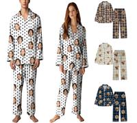 Custom Pajama Pants - Personalised Pyjamas Set with Photo Face for Men Women - Personalised Casual Matching Pjs for Couples - Button Down Pajama Set -Custom Gifts for Lover;S-3XL Red