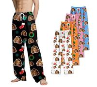 Custom Pajama Pants - Personalised Pyjamas with Photo Women Men for Him Dad Mom Pet Face Pjs (Christmas style)