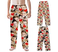 Custom Pajamas Pants Personalized Funny PJ Pant Design with Your Or Your Pet Dog Cat Face Photo Pajama Bottoms for Men Women (Khaki, L)