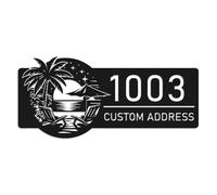 Custom Palm Tree Address Sign, Personalized Metal House Number Plaque, Coastal Beach Home Decor, Family Name Sign with Numbers, Outdoor Tropical Wall Art, Island Themed Entrance Accessory (Style-2)