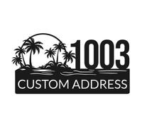 Custom Palm Tree Address Sign, Personalized Metal House Number Plaque, Coastal Beach Home Decor, Family Name Sign with Numbers, Outdoor Tropical Wall Art, Island Themed Entrance Accessory (Style-4)