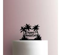 Custom Palm Tree Happy Anniversary Number - Acrylic Cake Topper 6 Inch Width/Blue