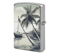 Custom Palm Trees Fishing Boat Lighter Case Personalized Metal Lighter Cover Holder Reusable Shockproof Protective Lighters Without Insert Gift for Men Women Dad Husband