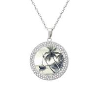 Custom Palm Trees Fishing Boat Picture Necklace Personalized Circle Chain Pendant Gold/Silver Photo Dog Tag Keepsake Necklaces Hip Hop Memorial Jewelry Gifts for Men Women, One Size, Titanium Steel