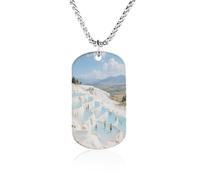 Custom Pamukkale Hot Spring Terraces Dog Tag Necklace 23.6" Chain Personalized Photo Pendant for Men Women Stainless Steel Memorial Picture Couple Necklace Jewelry Keepsake Bereavement Sympathy Gifts