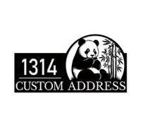 Custom Panda Address Plaque, Personalized House Numbers Sign with Family Name, Cute Animal Themed Wall Art for Outdoor Home Decor (Style-1)