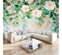Custom Panoramic Wall Mural 200 x 140 cm, Emerald Green Non-Woven Large Simple Fresh Floral Vines Romantic - Photo Background Wallpaper, Wall Decor for Kids Room Living Room, Dining Room Office
