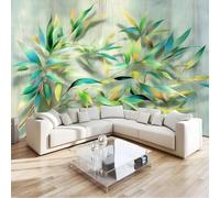 Custom Panoramic Wall Mural 200 x 140 cm, Green Non-Woven Large Simple Bamboo Leaves Wood Grain Nature - Photo Background Wallpaper, Wall Decor for Kids Room Living Room, Dining Room Office