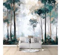 Custom Panoramic Wall Mural 200 x 140 cm, Grey Non-Woven Large Impressionist Scandi Tree Misty Oil Painting - Photo Background Wallpaper, Wall Decor for Kids Room Living Room, Dining Room Office