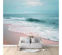 Custom Panoramic Wall Mural 250 x 175 cm, Blue Non-Woven Large Modern Minimalist Beach Wave Healing - Photo Background Wallpaper, Wall Decor for Kids Room Living Room, Dining Room Office