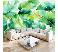 Custom Panoramic Wall Mural 250 x 175 cm, Emerald Green Non-Woven Large Nordic Tropical Banana Leaf Botanical Jungle - Photo Background Wallpaper, Wall Decor for Kids Room Living Room, Dining Room