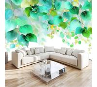 Custom Panoramic Wall Mural 250 x 175 cm, Green Non-Woven Large Simple Nordic Leaves Lush Botanical - Photo Background Wallpaper, Wall Decor for Kids Room Living Room, Dining Room Office