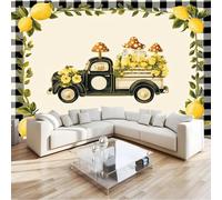 Custom Panoramic Wall Mural 250 x 175 cm, Light Yellow Non-Woven Large Vintage Rustic Farmhouse Truck Lemon - Photo Background Wallpaper, Wall Decor for Kids Room Living Room, Dining Room Office
