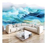 Custom Panoramic Wall Mural 250 x 175 cm, Navy Blue Non-Woven Large Modern Abstract Waves Mountains Mist - Photo Background Wallpaper, Wall Decor for Kids Room Living Room, Dining Room Office