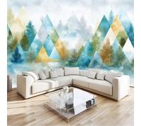 Custom Panoramic Wall Mural 250 x 175 cm, White Non-Woven Large Abstract Modern Watercolour Geometric Peaks Forest - Photo Background Wallpaper, Wall Decor for Kids Room Living Room, Dining Room