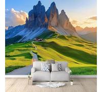 Custom Panoramic Wall Mural 300 x 210 cm, Green Non-Woven Large Grand Nature Peaks Mountain Path Outdoor Adventure - Photo Background Wallpaper, Wall Decor for Kids Room Living Room, Dining Room