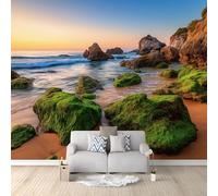 Custom Panoramic Wall Mural 300 x 210 cm, Green Non-Woven Large Realistic Nature Coast Reef Wave - Photo Background Wallpaper, Wall Decor for Kids Room Living Room, Dining Room Office