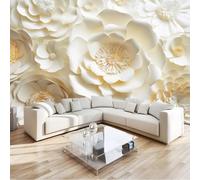 Custom Panoramic Wall Mural 350 x 256 cm, Camel Non-Woven Large Modern Aesthetic Paper-Cut Flowers Petals - Photo Background Wallpaper, Wall Decor for Kids Room Living Room, Dining Room Office