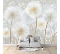 Custom Panoramic Wall Mural 400 x 280 cm, Light Grey Non-Woven Large Dreamy Minimalist Dandelion Misty Aesthetic - Photo Background Wallpaper, Wall Decor for Kids Room Living Room, Dining Room Office