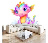 Custom Panoramic Wall Mural 400 x 280 cm, White Non-Woven Large Cartoon Fairy Tale Cute Dinosaur Fantasy - Photo Background Wallpaper, Wall Decor for Kids Room Living Room, Dining Room Office