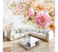 Custom Panoramic Wall Mural 400 x 280 cm, White Pink Non-Woven Large Minimalist Flowers Peony Oil Painting Art - Photo Background Wallpaper, Wall Decor for Kids Room Living Room, Dining Room Office