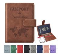 Custom Passport Holder for Travel Essentials Personalized Name Initials Wallet RFID Blocking Leather Card Case Cover for Travel Must Haves Accessories Passport Book Holders for Women and Men, Magnetic