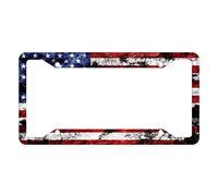 Custom Patriotic USA License Plate Frame Quality Aluminum License Plate Cover American Flag Design License Plate Veteran Patriot Novelty License Plate Frame