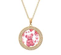 Custom Peach Style Bear Picture Necklace Personalized Circle Chain Pendant Gold/Silver Photo Dog Tag Keepsake Necklaces Hip Hop Memorial Jewelry Gifts for Men Women, One size, Titanium Steel