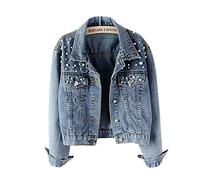 Custom Pearl Denim Jacket Mrs. bride Babe Bridesmaid Just Married Wedding Gift (Blue Non Customization, L UK12-14)