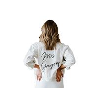 Custom Pearl Denim Jacket Mrs. bride Babe Bridesmaid Just Married Wedding Gift (White Customization contact seller, M UK10-12)