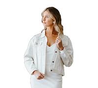 Custom Pearl Denim Jacket Mrs. bride Babe Bridesmaid Just Married Wedding Gift (White Non Customization, M UK10-12)