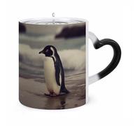 Custom Penguin On The Beach Heat Changing Coffee Mugs 11 Oz Ceramic Cup with Hidden Design Personalized Color Changing Heat Sensitive Magic Mug Novelty Funny Art Mug for Men Women
