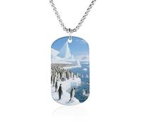 Custom Penguins Moving in Groups Dog Tag Necklace 23.6" Chain Personalized Photo Pendant for Men Women Stainless Steel Memorial Picture Couple Necklace Jewelry Keepsake Bereavement Sympathy Gifts